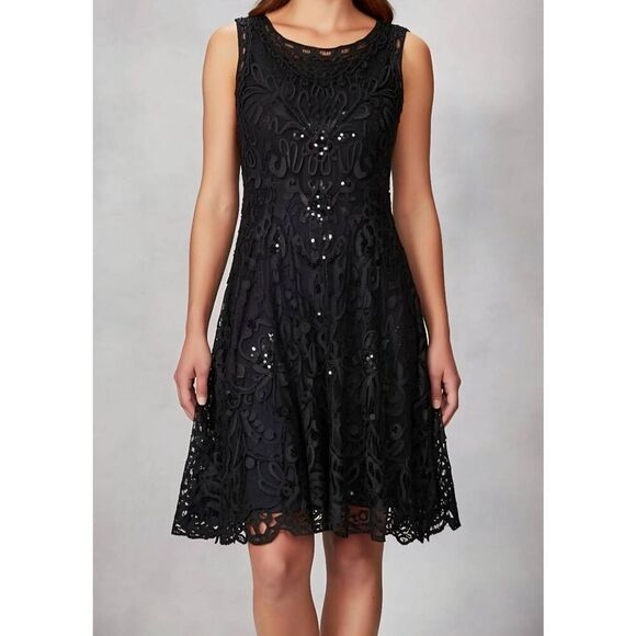 Vintage Dresses & Skirts - SM Collection Vintage Black Floral Lace Beaded Midi Dress